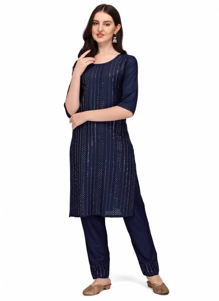 VT New Designer Fancy Ethnic Wear Cotton Designer Kurti With Bottom Collection LV109-Blue
